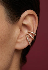Ear Cuff Crystal Pave Gold Plated Triple Band No Piercing Stacked Look Gift for Her