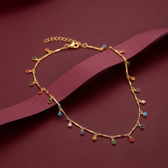 Choker Necklace Crystal Multi Stone Brass Gold Plated Colorful Charm Dangle Gift for Her