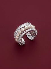 Ear Cuff Pearl Crystal No Piercing Silver Cartilage Wrap Brass Plated Gift for Her