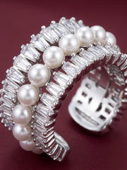 Ear Cuff Pearl Crystal No Piercing Silver Cartilage Wrap Brass Plated Gift for Her