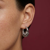 Huggie Hoop Earrings Twisted Croissant 18K Platinum Plated Brass Chunky Small Hoops Gift for Her