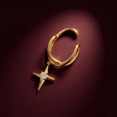 Ear Cuff No Piercing Gold Crystal North Star Charm Brass Gold Plated Celestial Gift