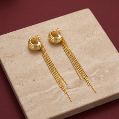 Dangle Earrings Gold Chain Tassel C Hoop Brass Gold Plated Statement Gift for Her