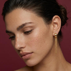Dangle Earrings Gold Chain Tassel C Hoop Brass Gold Plated Statement Gift for Her