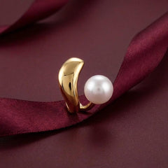Ear Cuff Pearl Gold Plated No Piercing Wavy Sculptural Minimalist Gift For Her