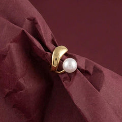 Ear Cuff Pearl Gold Plated No Piercing Wavy Sculptural Minimalist Gift For Her