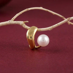 Ear Cuff Pearl Gold Plated No Piercing Wavy Sculptural Minimalist Gift For Her