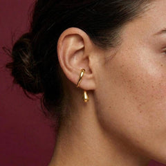 Ear Cuff No Piercing Gold Teardrop Sculptural Conch Wrap Brass Statement Gift for Her