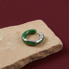 Ear Cuff No Piercing Malachite Green Gold Plated Brass Sculptural Cartilage Gift