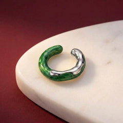 Ear Cuff No Piercing Malachite Green Gold Plated Brass Sculptural Cartilage Gift