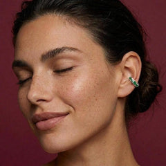 Ear Cuff No Piercing Malachite Green Gold Plated Brass Sculptural Cartilage Gift