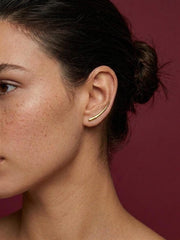 Ear Crawler Earrings Gold Plated Brass Minimalist Wire Climber Everyday Gift for Her