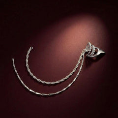 Ear Cuff No Piercing Silver Chain Tassel Cartilage Wrap Crystal Accent Statement Gift
