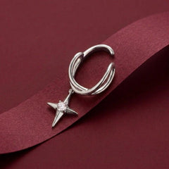 Ear Cuff No Piercing Silver Crystal North Star Charm Brass Silver Plated Celestial Gift