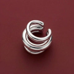 Ear Cuff No Piercing Silver Triple Band Chunky Cartilage Wrap Brass Silver Plated Gift