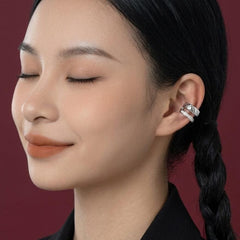 Ear Cuff No Piercing Gold Quilted Crystal Pave Band Cartilage Wrap Brass Gift for Her