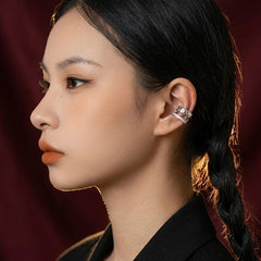 Ear Cuff Crystal Brass Silver Plated Quilted Diamond Pattern Cartilage No Piercing Gift