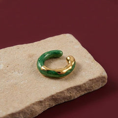 Ear Cuff No Piercing Green Malachite Gold Plated Cartilage Wrap Statement Gift for Her