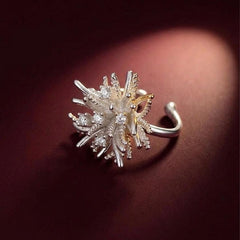 Ear Cuff No Piercing Crystal Starburst Silver Plated Brass Cartilage Wrap Gift for Her