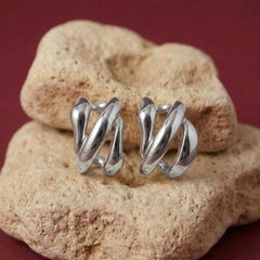 Ear Cuff No Piercing Silver Sculptural Triple Band Brass Silver Plated Statement Gift
