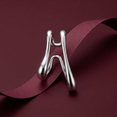 Ear Cuff No Piercing Silver Sculptural Liquid Metal Teardrop Dangle Cartilage Wrap Gift