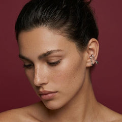 Ear Cuff No Piercing Silver Sculptural Liquid Metal Teardrop Dangle Cartilage Wrap Gift