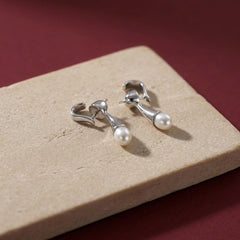 Ear Cuff Pearl Drop 925 Sterling Silver Wrap Stud Modern Architectural Bridal Gift