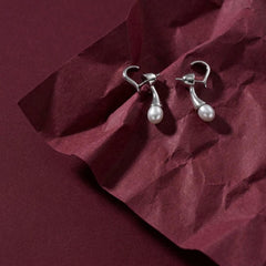 Ear Cuff Pearl Drop 925 Sterling Silver Wrap Stud Modern Architectural Bridal Gift