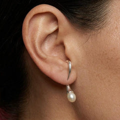 Ear Cuff Pearl Drop 925 Sterling Silver Wrap Stud Modern Architectural Bridal Gift