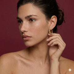 Hoop Earrings Gold Beaded Chunky C-Shape Pearl Accent Statement Gift for Her