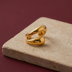 Ear Cuff No Piercing Gold Sculptural Double Band Cartilage Wrap Brass Plated Gift for Her