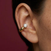 Ear Cuff No Piercing Crystal Solitaire Gold Cartilage Wrap Brass Plated Gift for Her
