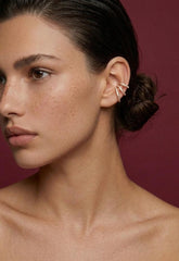 Ear Cuff Crystal Pave Gold Plated Triple Band No Piercing Stacked Look Gift for Her