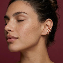 Ear Cuff Crystal Pave Gold Plated Triple Band No Piercing Stacked Look Gift for Her