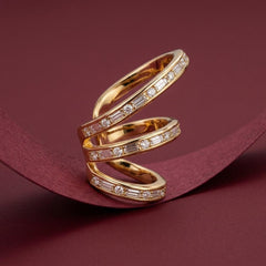 Ear Cuff Crystal Pave Gold Plated Triple Band No Piercing Stacked Look Gift for Her
