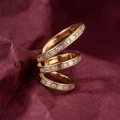 Ear Cuff Crystal Pave Gold Plated Triple Band No Piercing Stacked Look Gift for Her