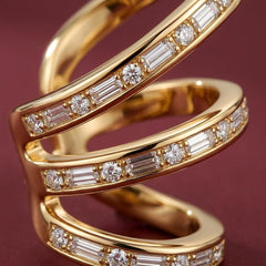 Ear Cuff Crystal Pave Gold Plated Triple Band No Piercing Stacked Look Gift for Her