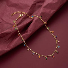 Choker Necklace Crystal Multi Stone Brass Gold Plated Colorful Charm Dangle Gift for Her