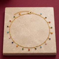 Choker Necklace Crystal Multi Stone Brass Gold Plated Colorful Charm Dangle Gift for Her