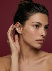 Ear Cuff Pearl Crystal No Piercing Silver Cartilage Wrap Brass Plated Gift for Her