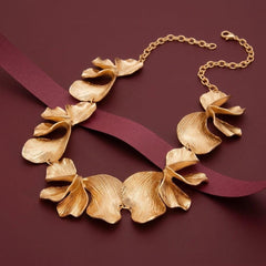 Statement Necklace Gold Ginkgo Leaf Botanical Bib Collar Gold Plated Nature Gift