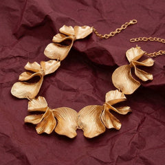 Statement Necklace Gold Ginkgo Leaf Botanical Bib Collar Gold Plated Nature Gift