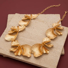 Statement Necklace Gold Ginkgo Leaf Botanical Bib Collar Gold Plated Nature Gift