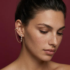 Ear Cuff Chain Earring Set Crystal Gold Plated Brass Helix Cartilage Climber Gift