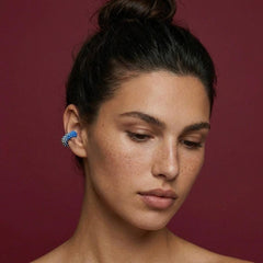 Ear Cuff No Piercing Crystal Pave Blue Gradient Cartilage Wrap Brass Silver Plated