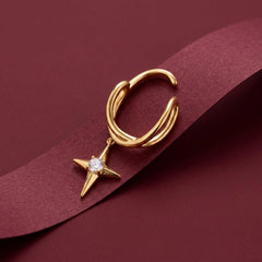 Ear Cuff No Piercing Gold Crystal North Star Charm Brass Gold Plated Celestial Gift