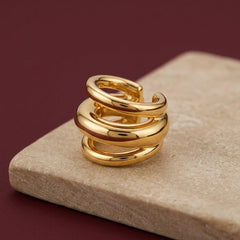 Ear Cuff No Piercing Gold Triple Band Chunky Brass Gold Plated Cartilage Wrap Gift