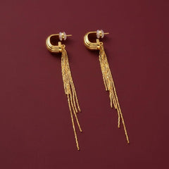 Dangle Earrings Gold Chain Tassel C Hoop Brass Gold Plated Statement Gift for Her