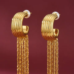 Dangle Earrings Gold Chain Tassel C Hoop Brass Gold Plated Statement Gift for Her