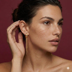 Dangle Earrings Gold Chain Tassel C Hoop Brass Gold Plated Statement Gift for Her